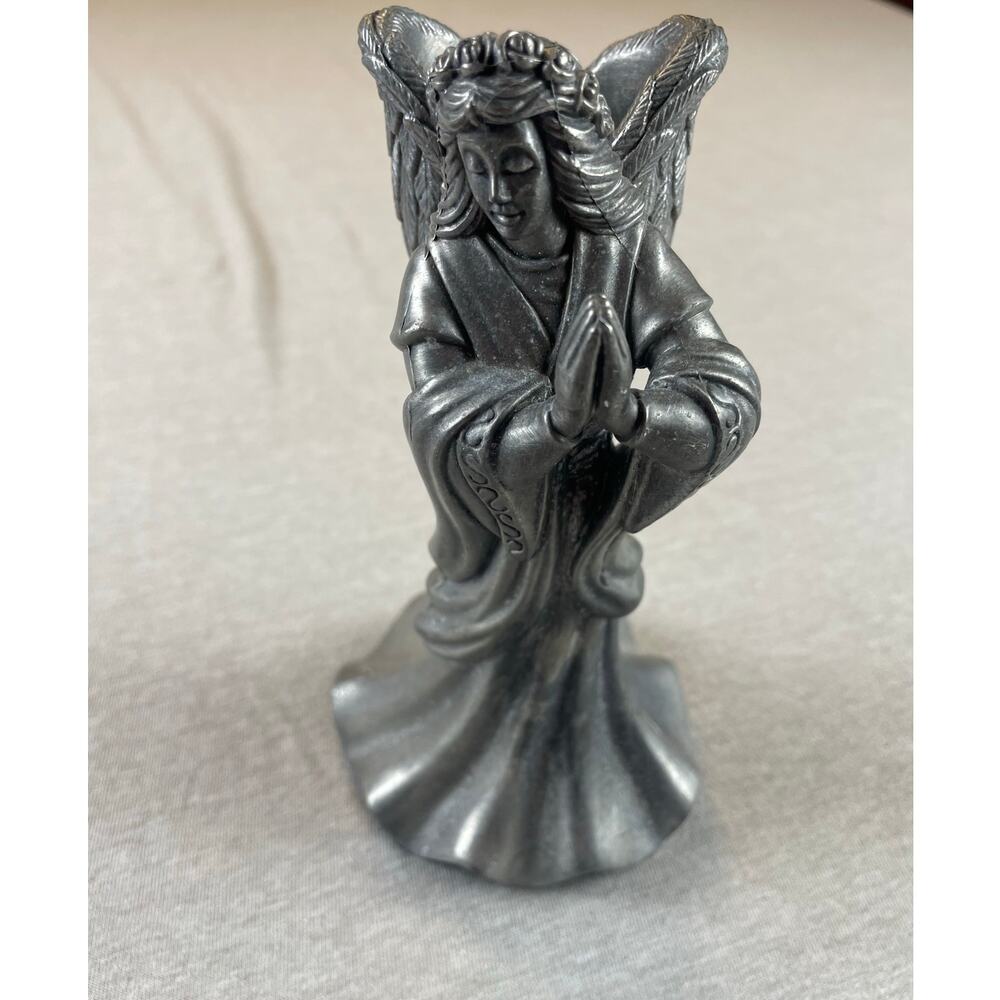 Vintage Pewter Angel Candle Stick Holder Ornate Holiday Christmas Home Decor